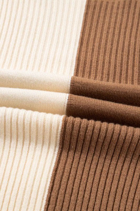 Plus Size Checker Ribbed Knit Buttoned V-Neck Card